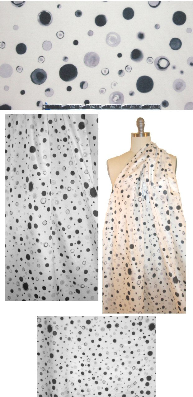 Italian black/gray/white dotty design silk/cotton voile