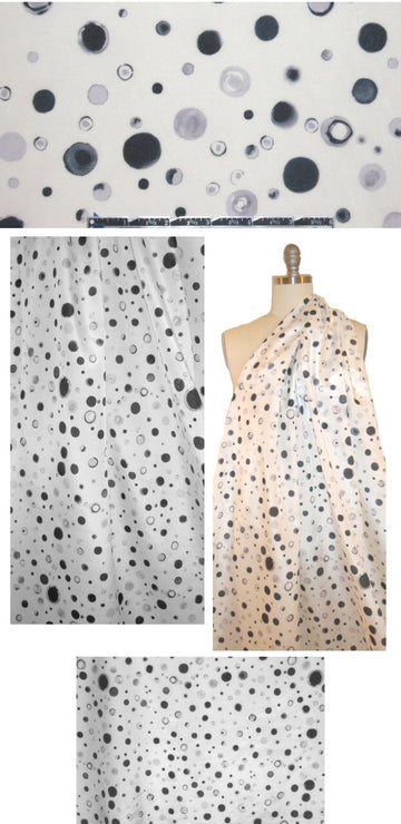 Italian black/gray/white dotty design silk/cotton voile