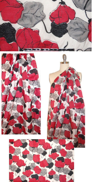 Italian red/black/white floral cotton/silk voile 1.125 yds