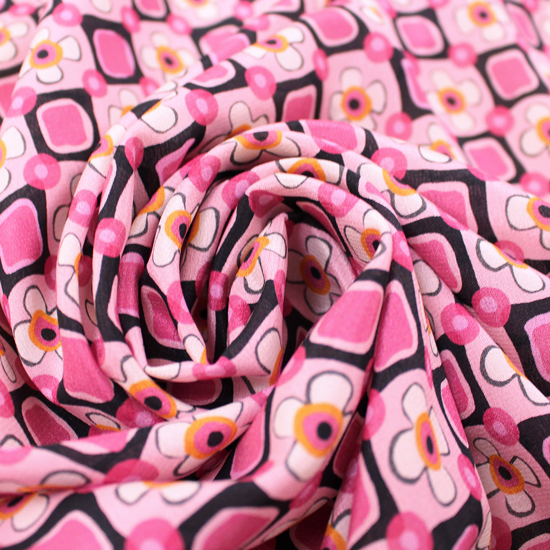 Italian 'pink Malibu' floral semi-sheer silk crepe woven 1.25 yds