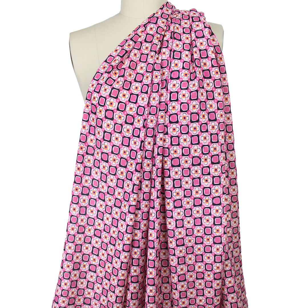 Italian 'pink Malibu' floral semi-sheer silk crepe woven .875 yds