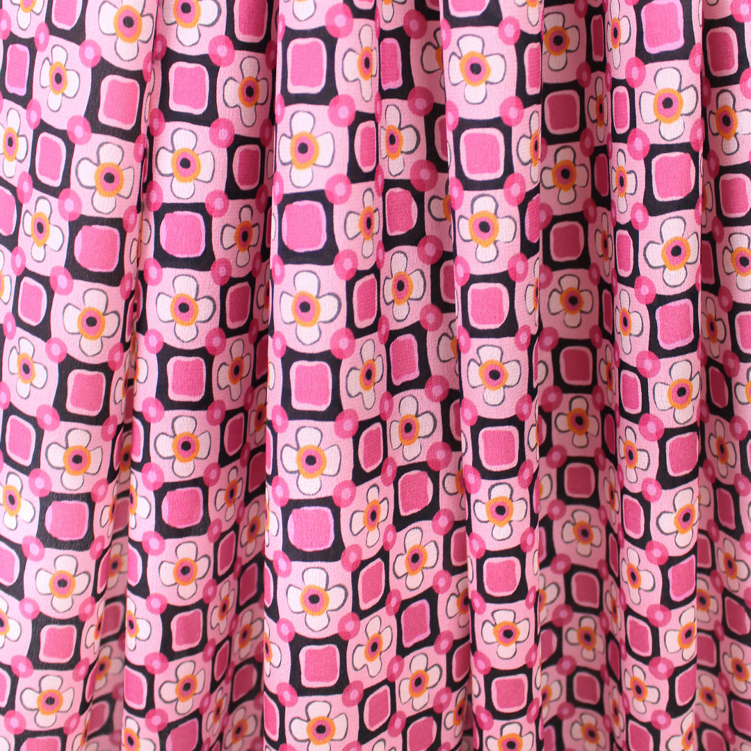Italian 'pink Malibu' floral semi-sheer silk crepe woven .875 yds