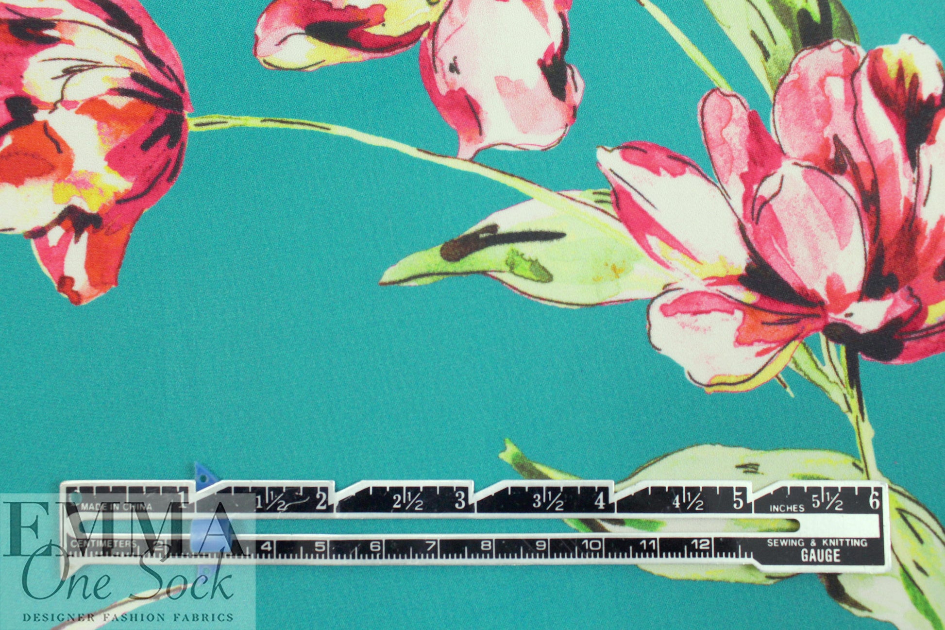 Italian silk double georgette - baltic/magenta floral 1 yard