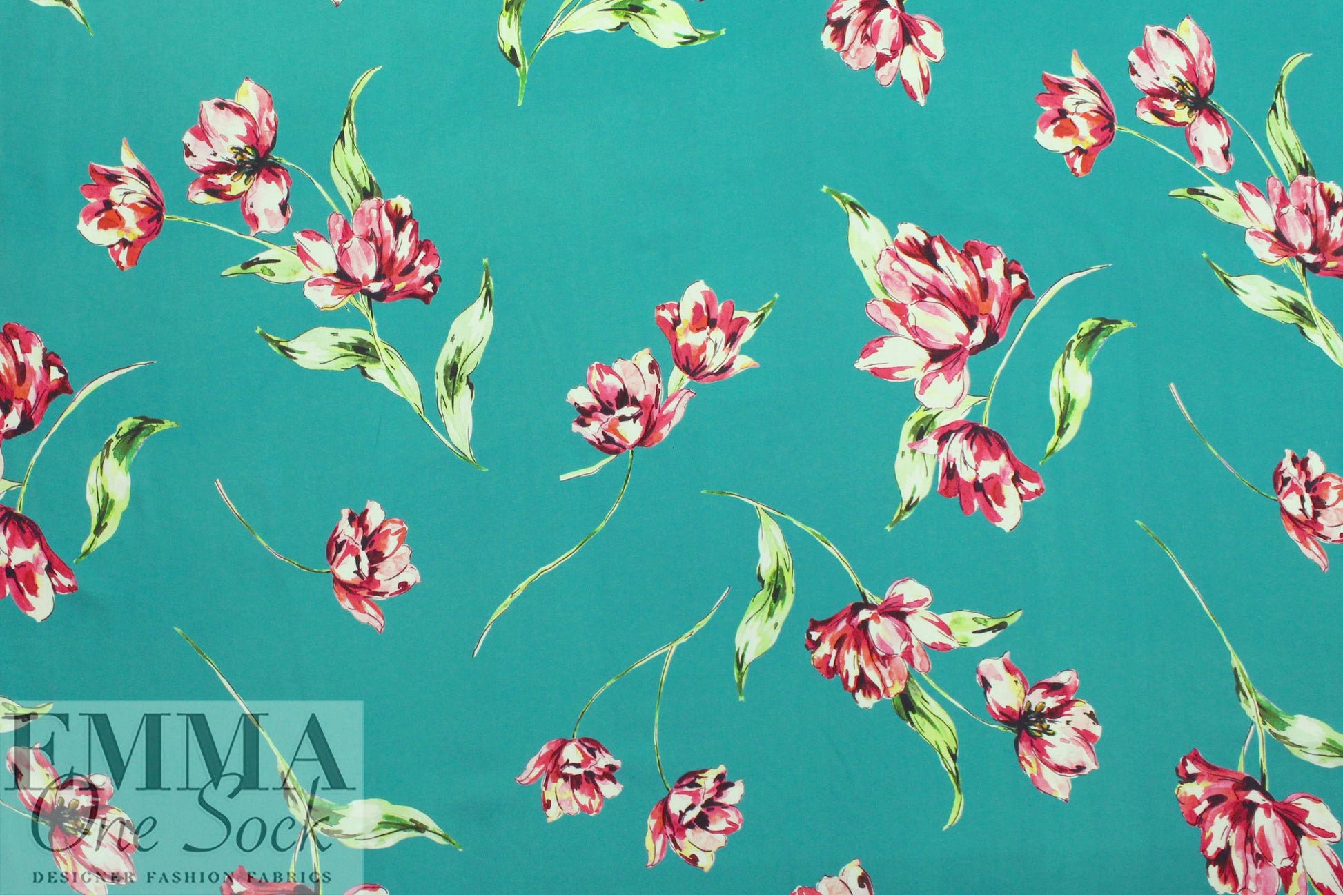 Italian silk double georgette - baltic/magenta floral 1 yard
