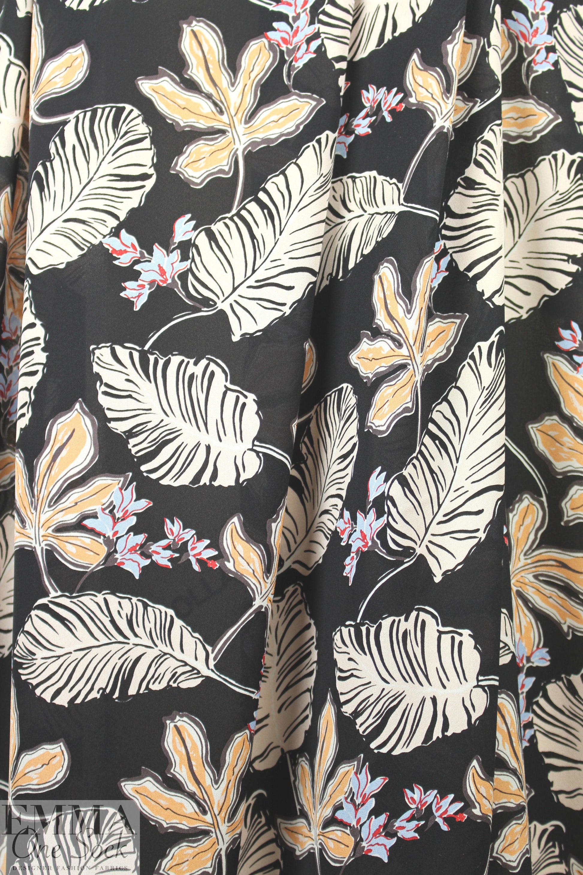 3.1 Phi11ip Lim tropics silk crepe - black/peach 1 yard