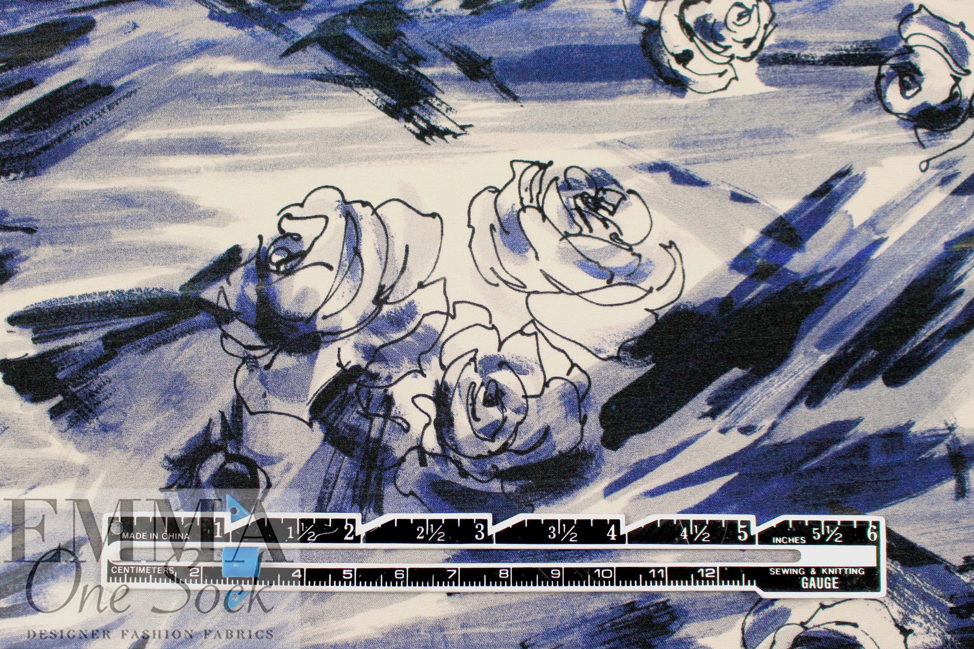 Italian designer brushstrokes and blooms stretch silk crepe 1.5 yd