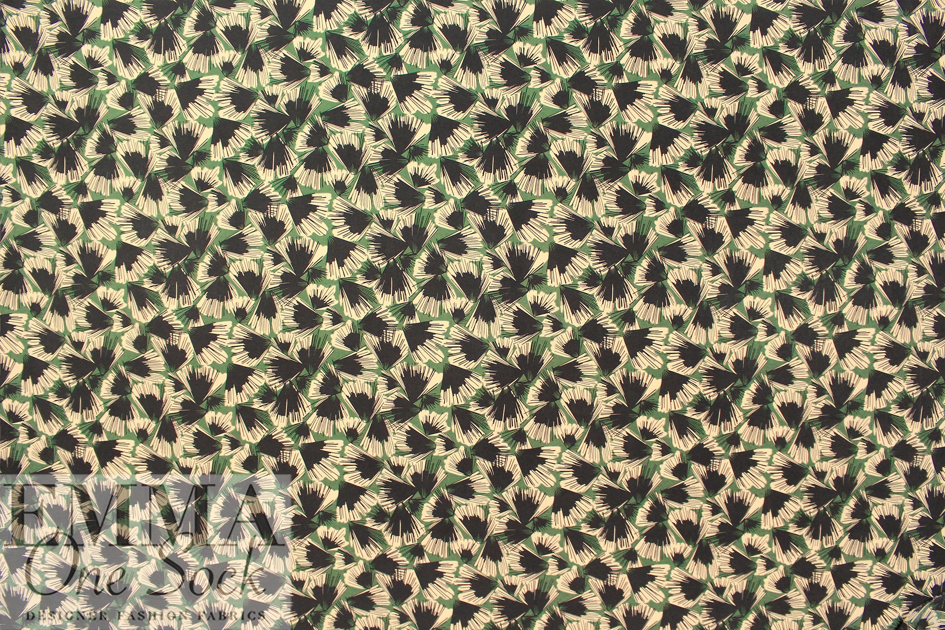 Italian designer stylized botanical pen and ink silk crepe 1.25 yds