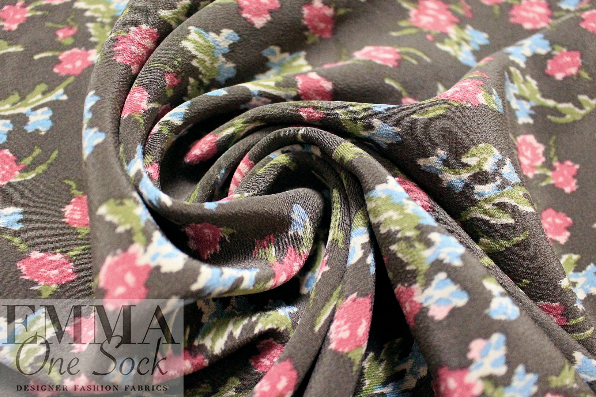 NY designer 'teeny tea roses' floral silk stretch woven 1.5 yds