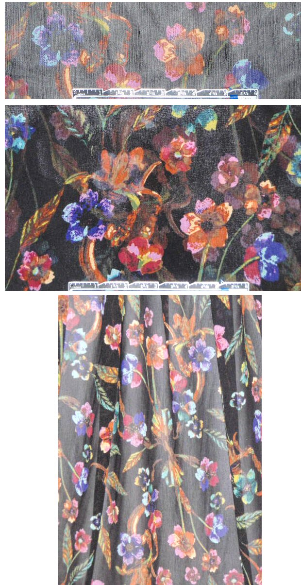 NY designer painted floral crinkle silk chiffon