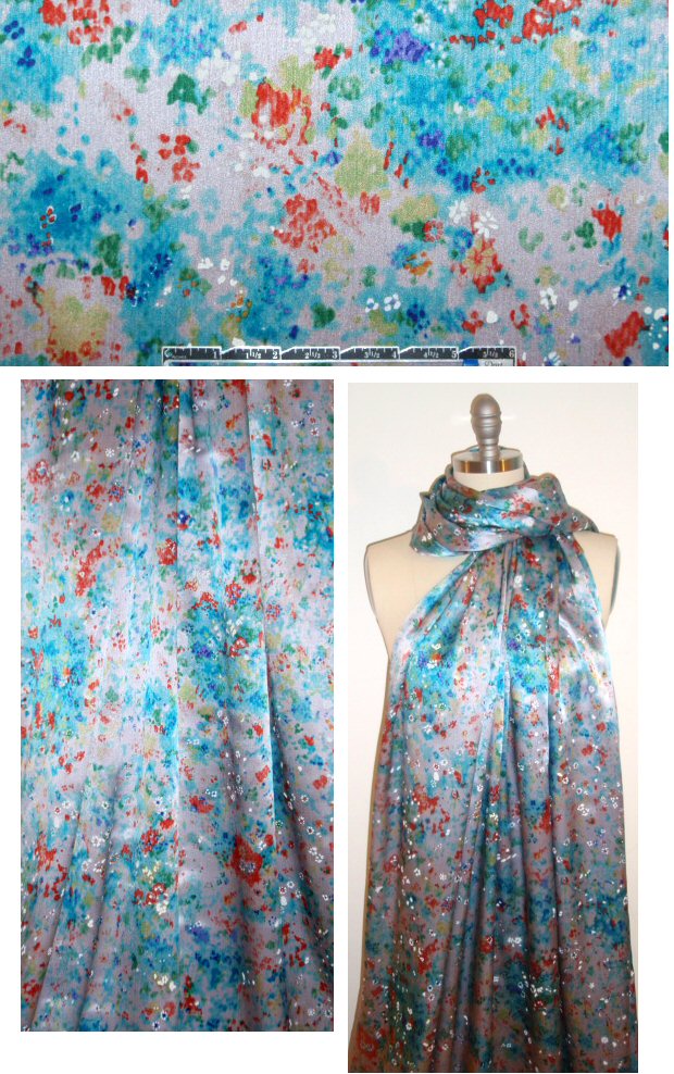 NY designer floral impressions crinkle silk charmeuse