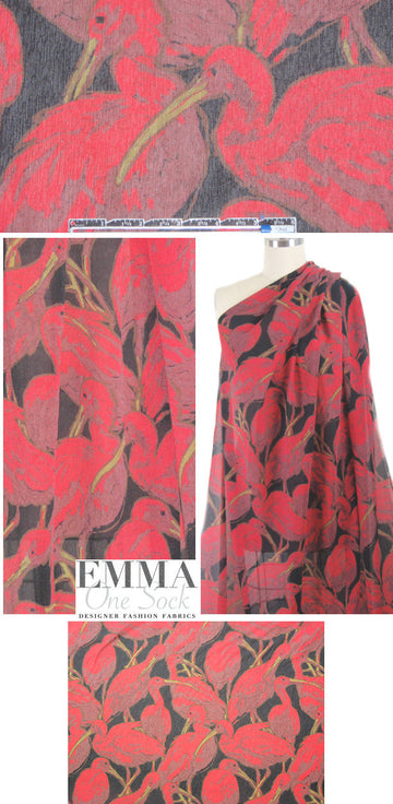 NY designer 'stork party' crinkle silk woven