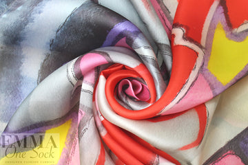 famous designer graffiti border silk satin face organza 1.375 yds