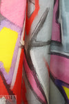 famous designer graffiti border silk satin face organza 1.375 yds