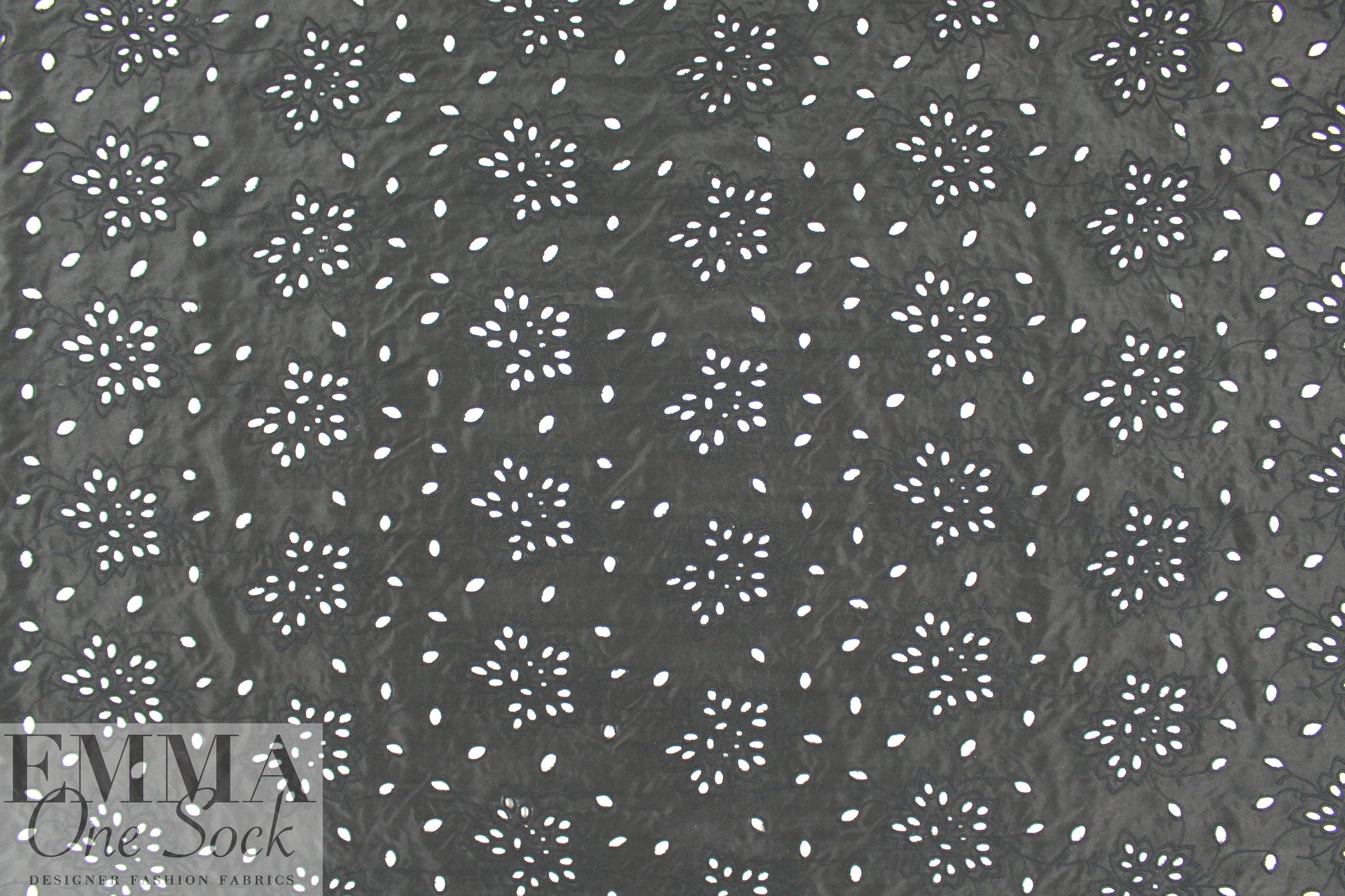 famous designer silk/cotton eyelet voile - black