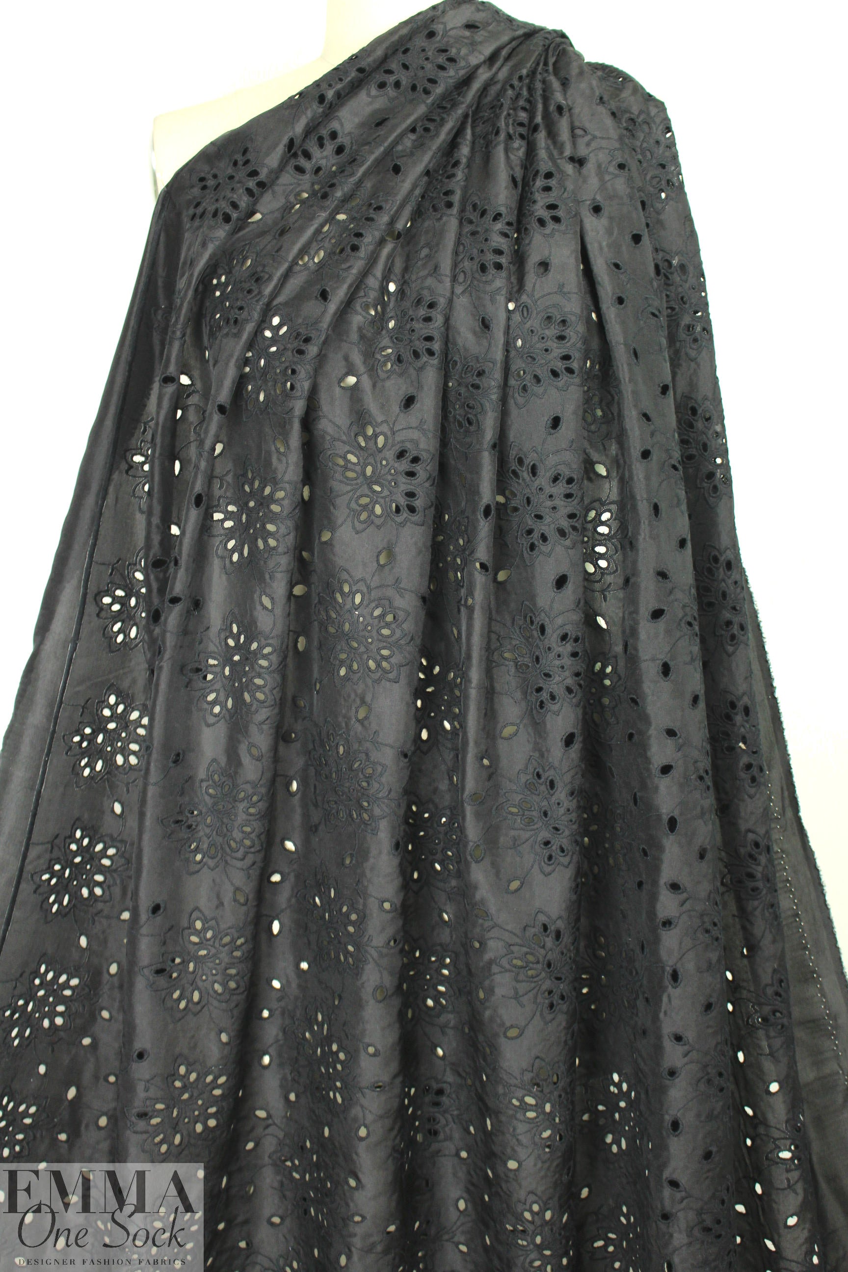 famous designer silk/cotton eyelet voile - black .75 yds