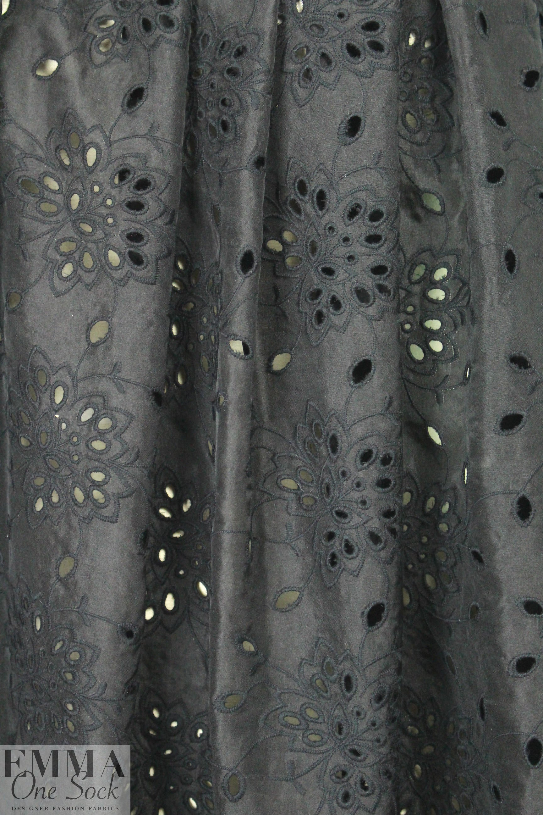 famous designer silk/cotton eyelet voile - black 2 yds