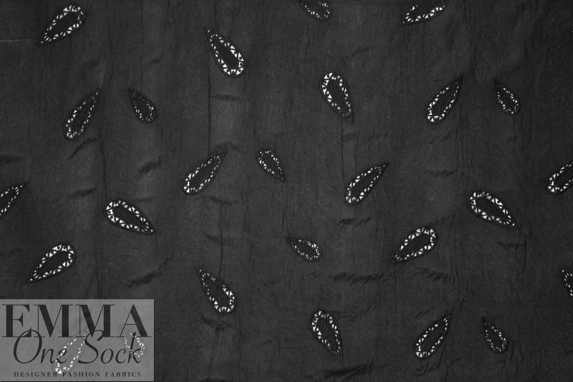 NY designer silk/cotton emb. eyelet voile - black 1 yard
