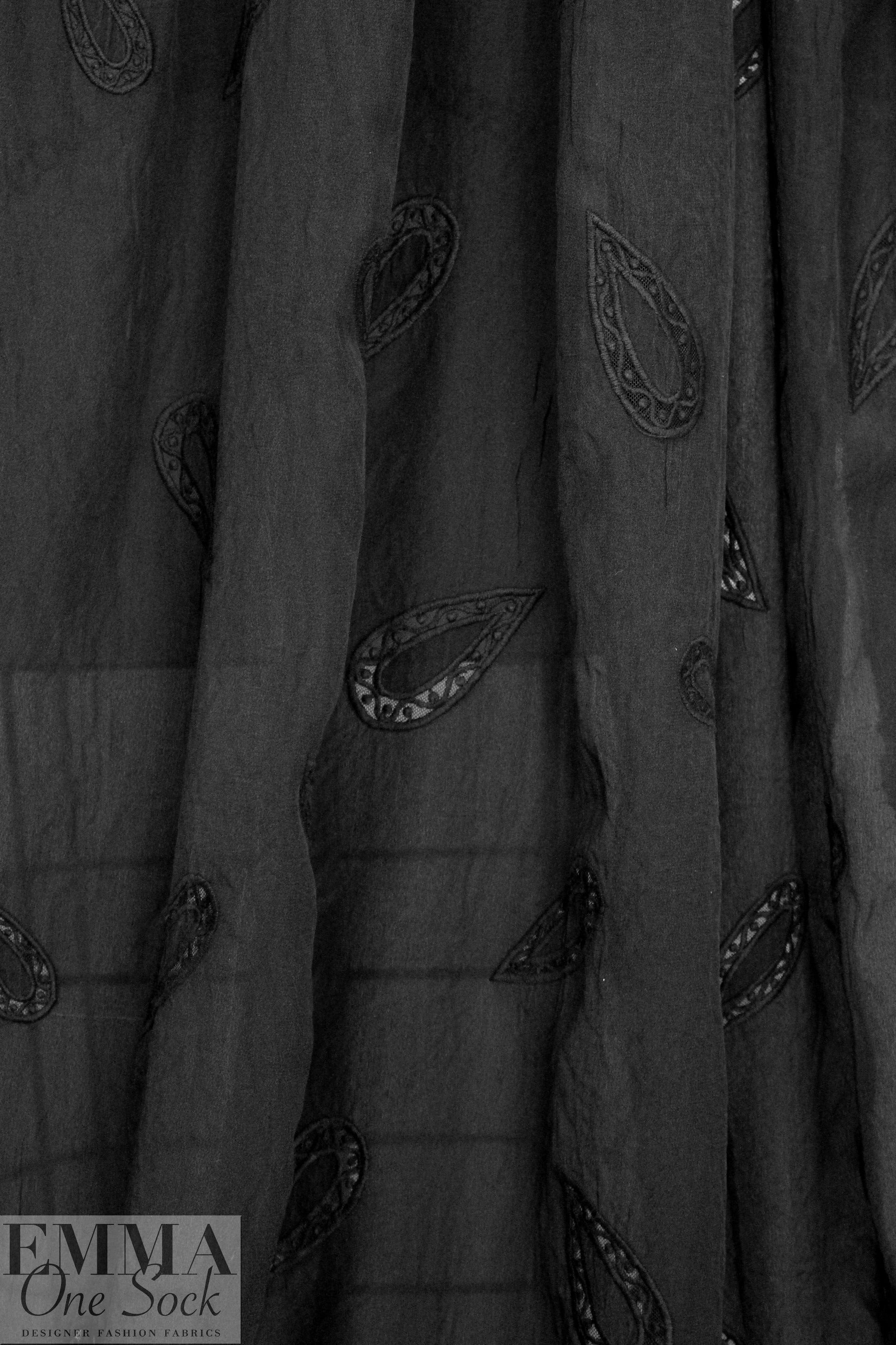 NY designer silk/cotton emb. eyelet voile - black 1 yard