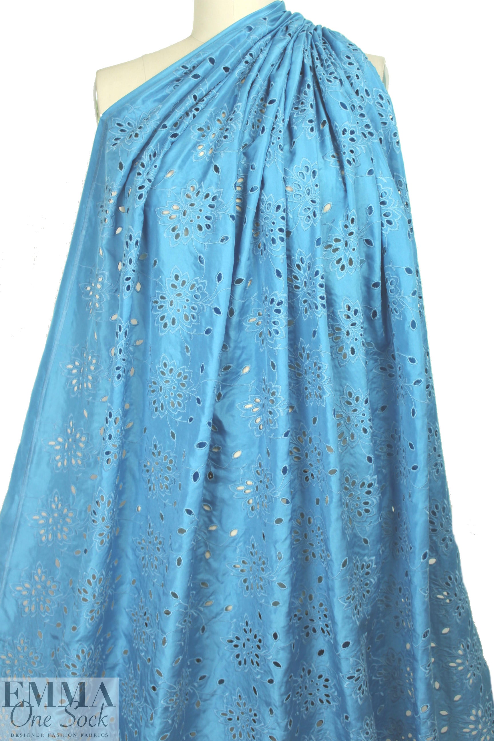 NY designer silk/cotton eyelet voile - sky