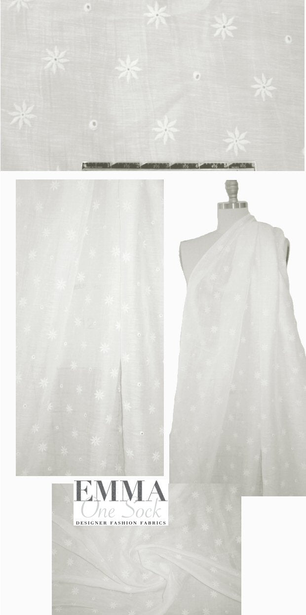 NY designer soft white cotton/silk emb. eyelet voile