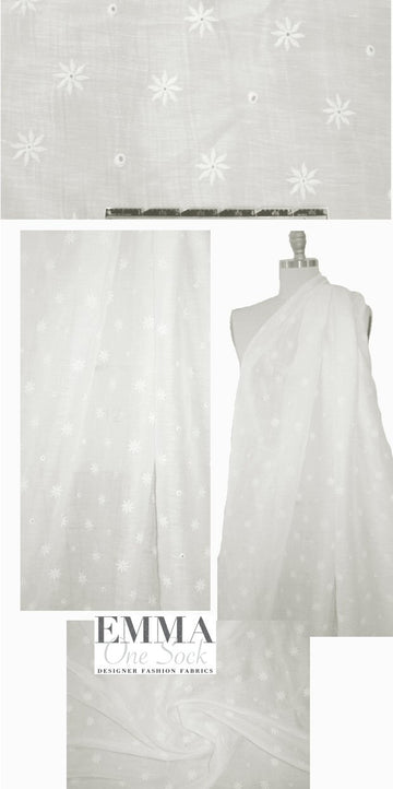 NY designer soft white cotton/silk emb. eyelet voile