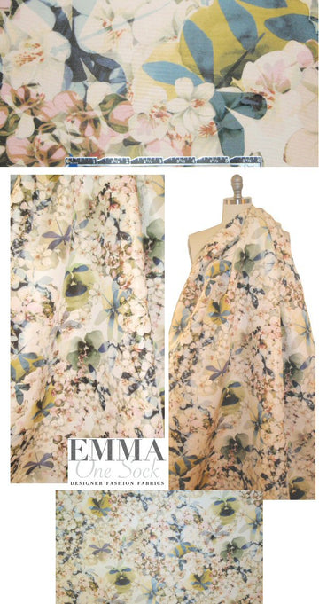 Italian dragonfly silhouette floral silk faille