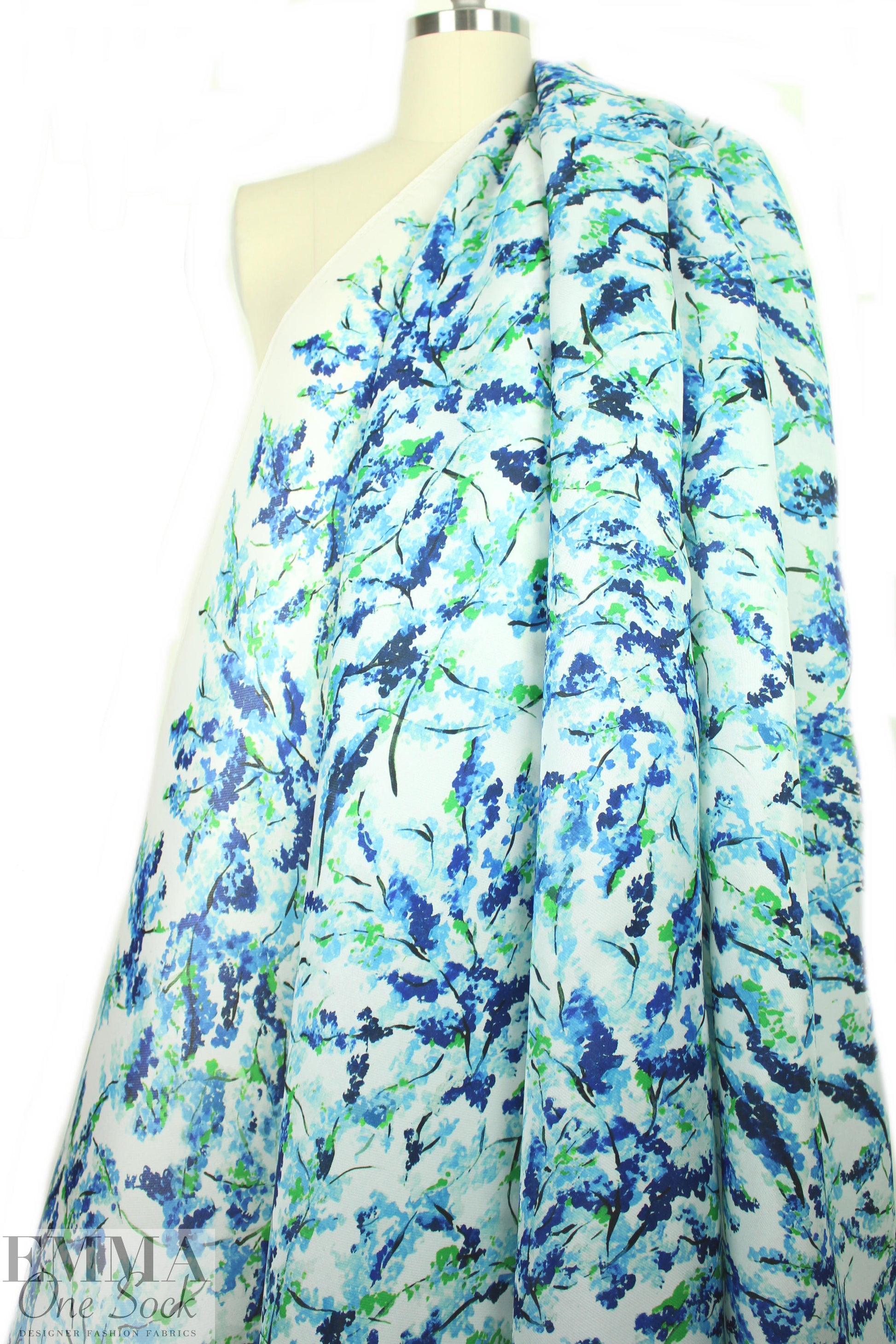 Monique Lhui11er printed silk gazar - 'blue blossoms'