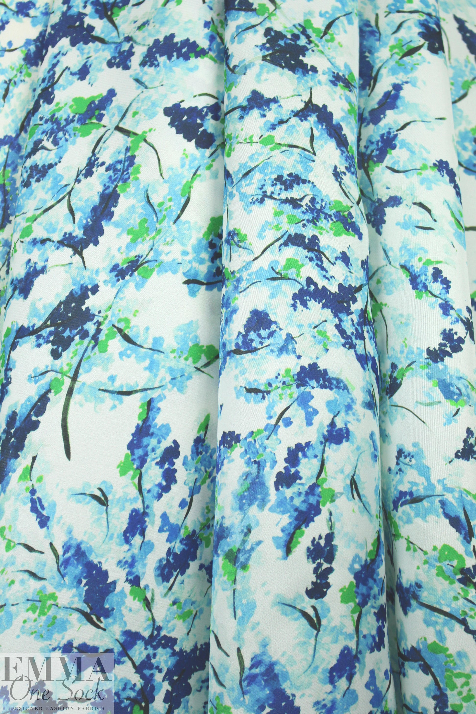 Monique Lhui11er printed silk gazar - 'blue blossoms' 1.5 yds