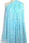 NY designer sky/white paisley floral silk georgette