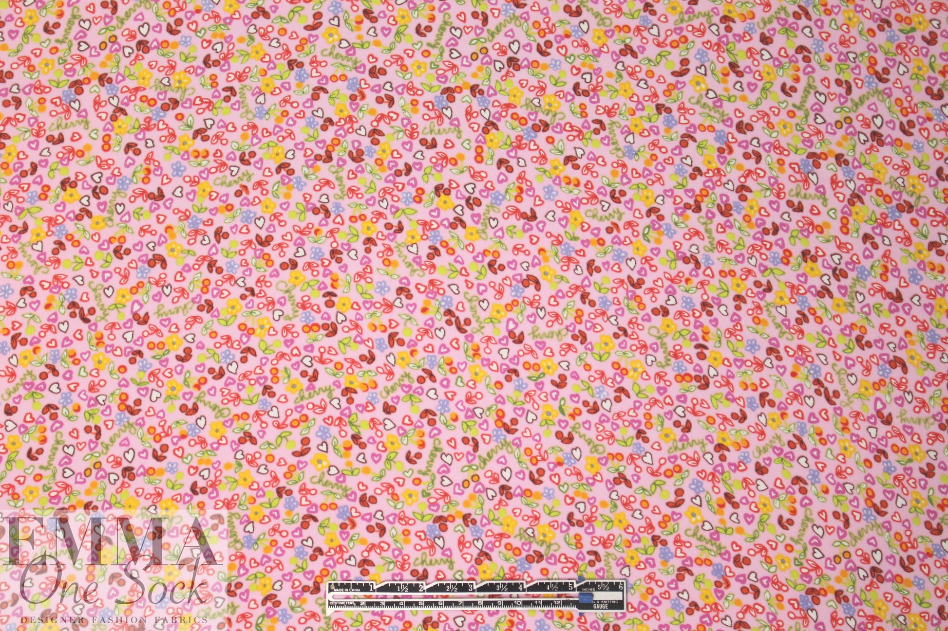 NY designer cherry, heart and flower silk georgette 1.8 yd