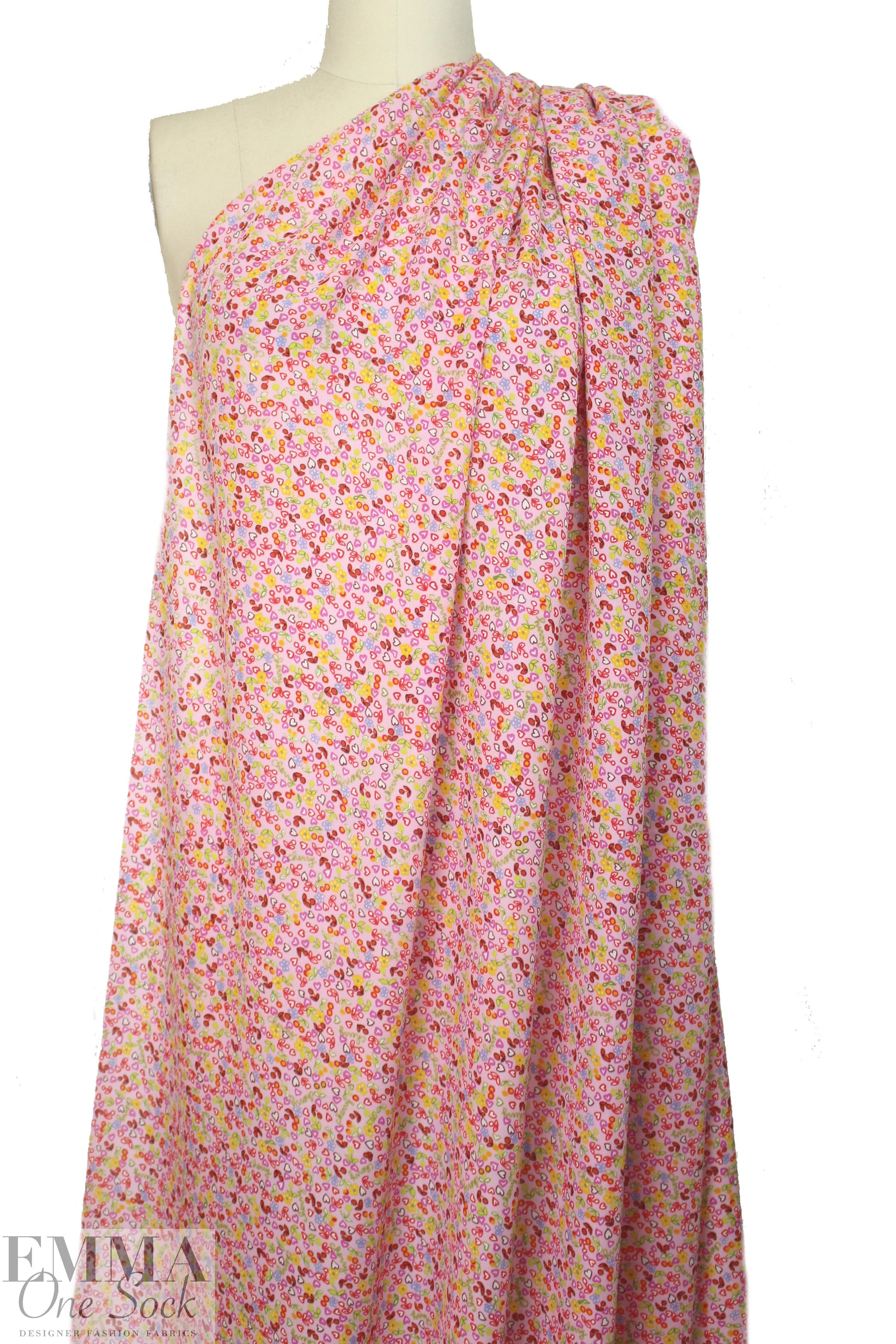 NY designer cherry, heart and flower silk georgette 1.8 yd
