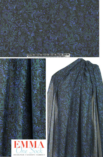 Tah@ri cobalt/pine/midnight floral silk georgette