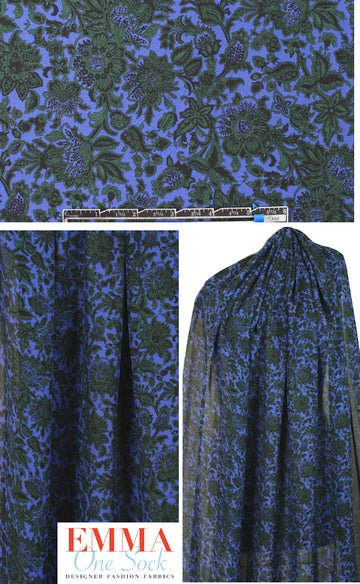 Tah@ri midnight/pine/cobalt floral silk georgette