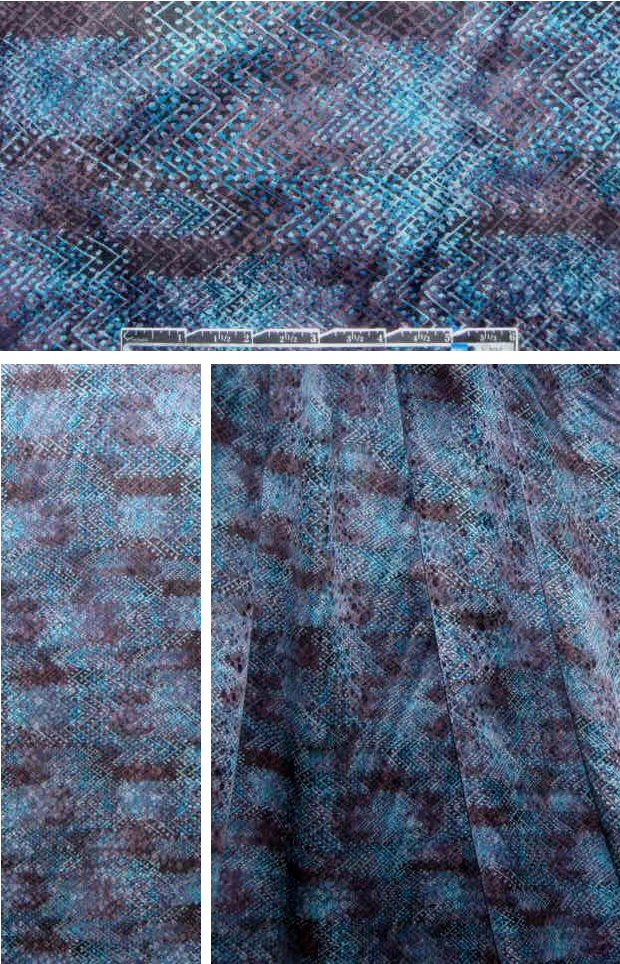 NY designer indigo graphic printed silk jacquard