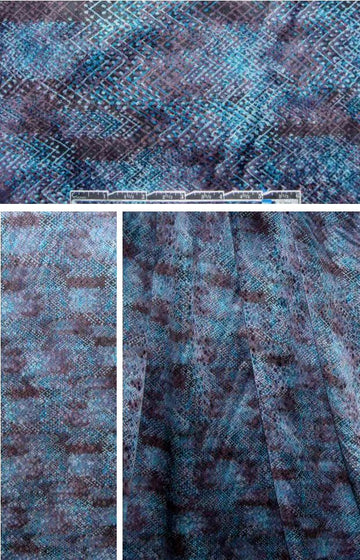 NY designer indigo graphic printed silk jacquard