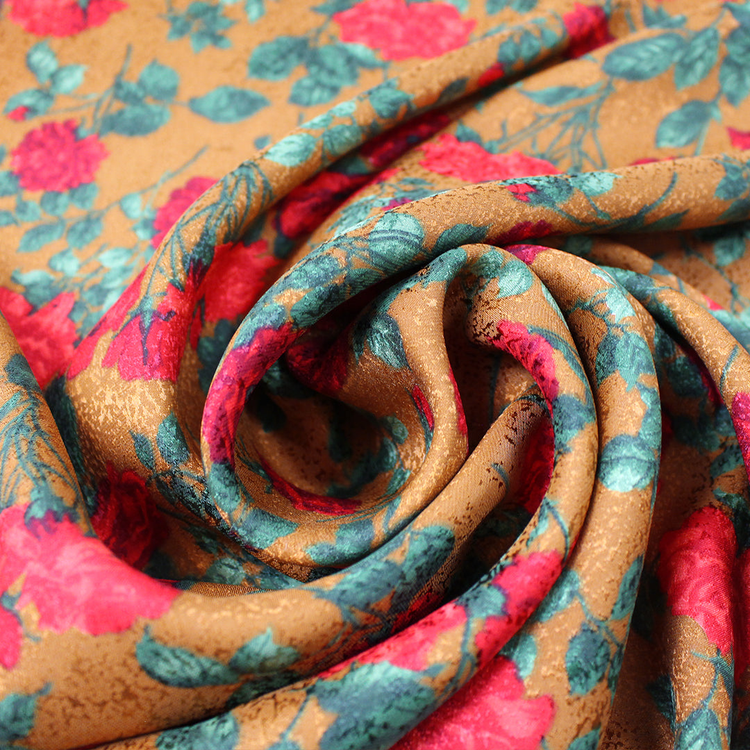 YSL roses on bronze silk jacquard blouseweight 1.625 yd