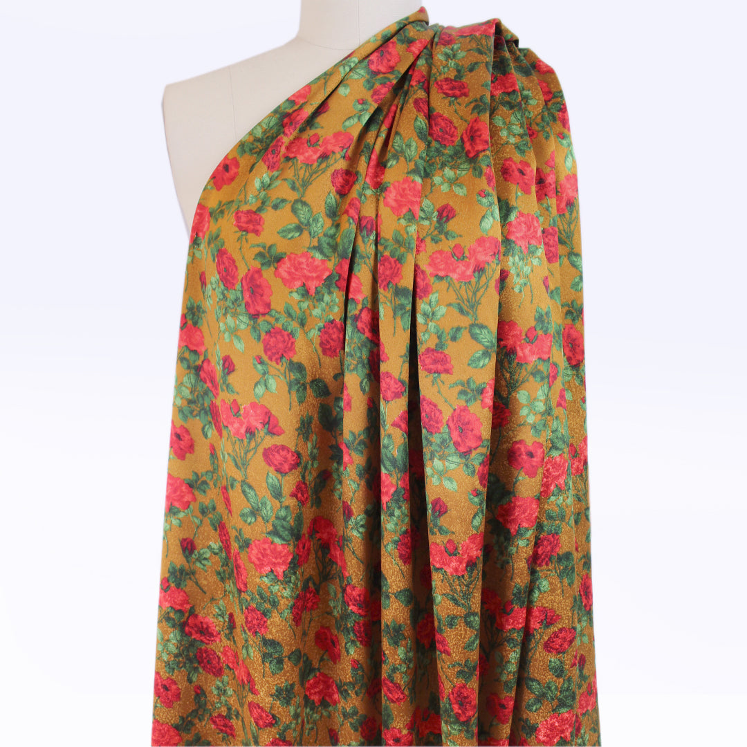 YSL roses on bronze silk jacquard blouseweight 1.625 yd