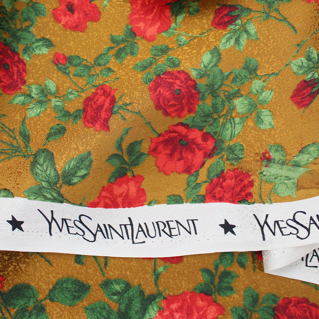 YSL roses on bronze silk jacquard blouseweight 1.625 yd