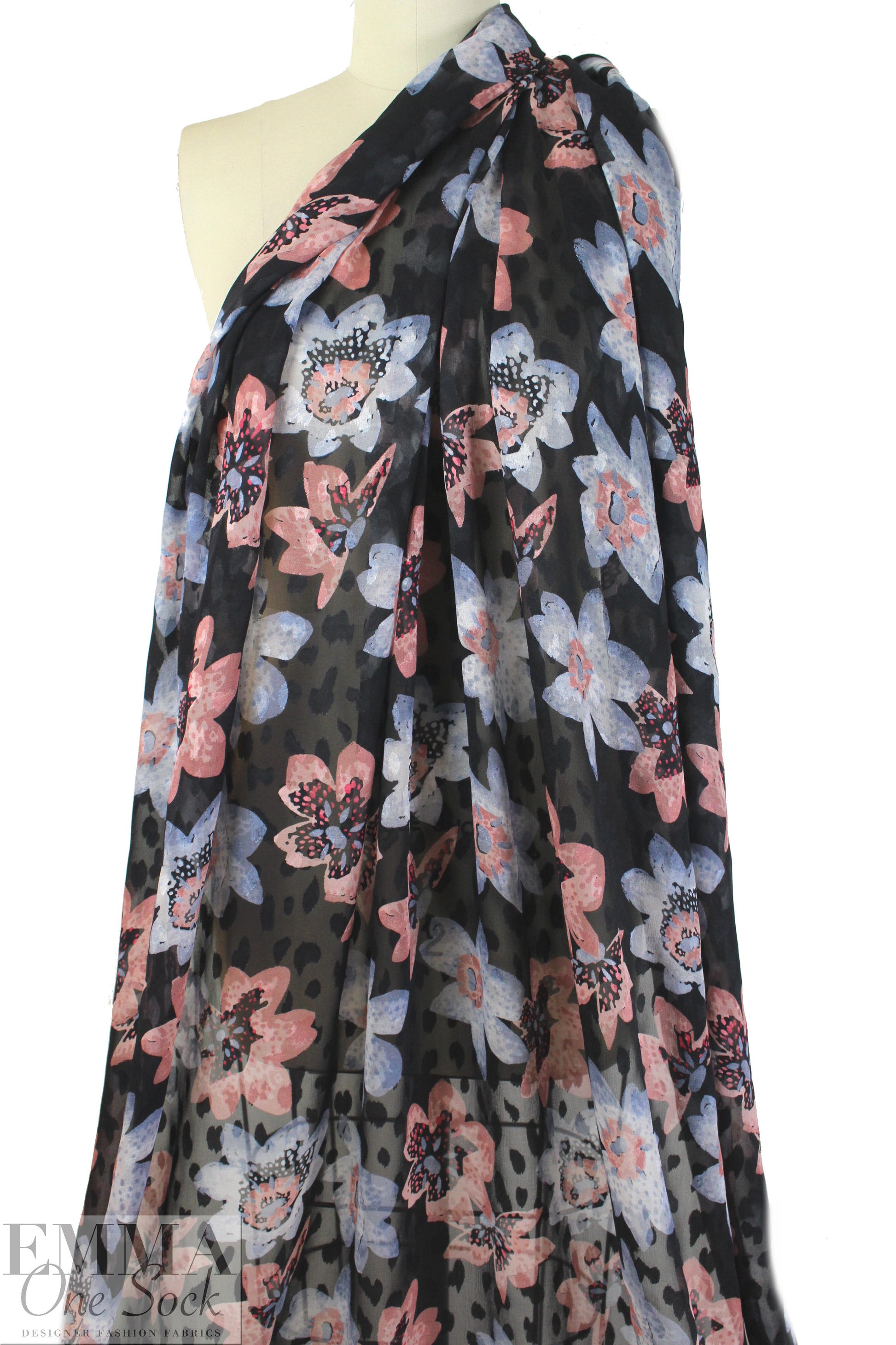 NY designer clipped weave quirky flowers silk sheer woven