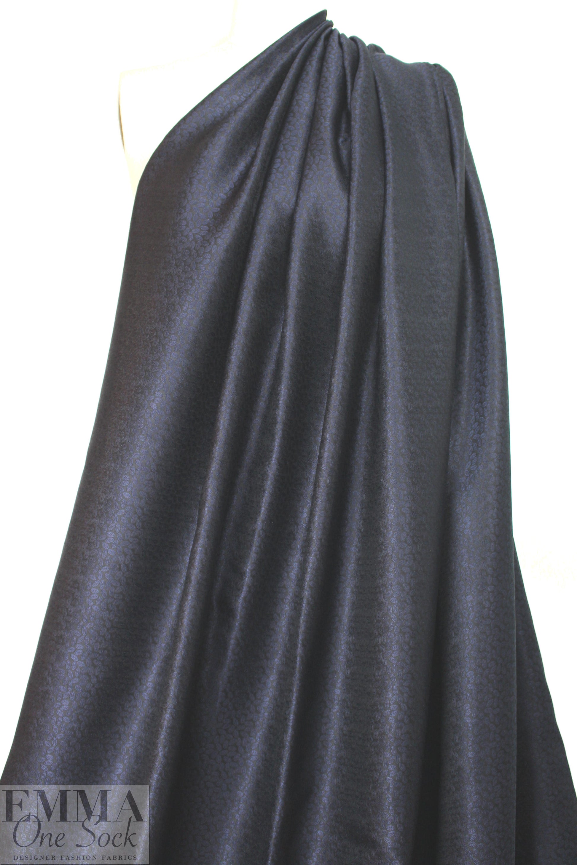 NY designer silk jacquard - navy on black .75 yds