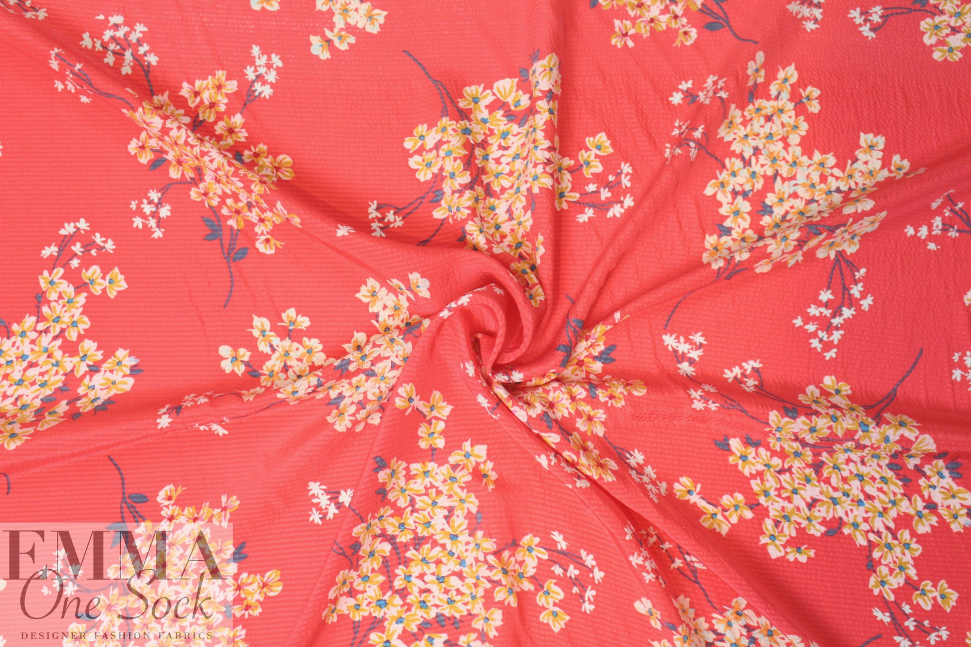NY designer floral clusters printed silk jacquard