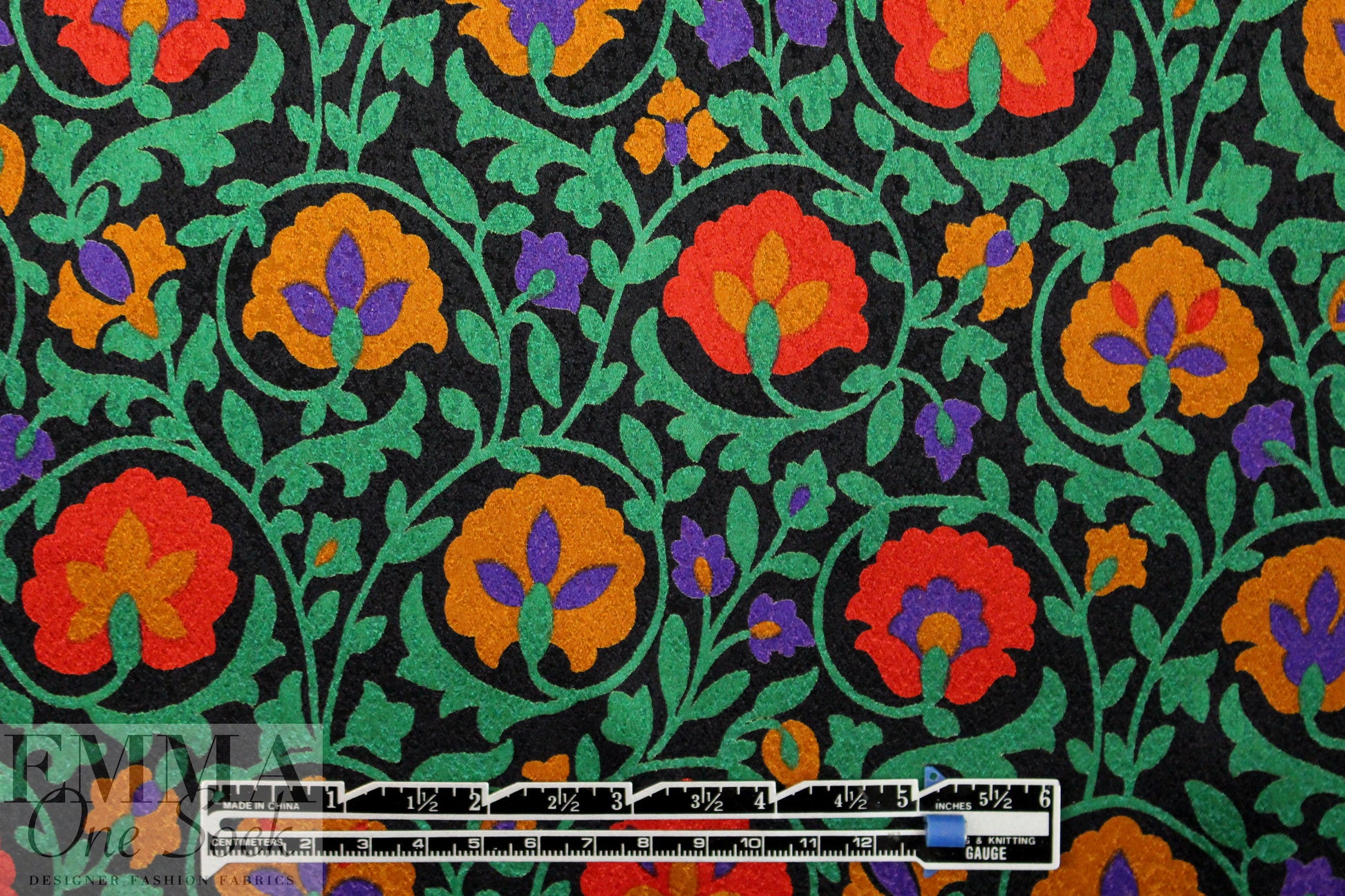 Italian decorative emerald floral printed silk jacquard