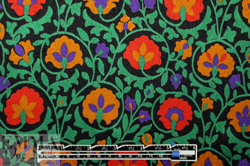 Italian decorative emerald floral printed silk jacquard .75 yds