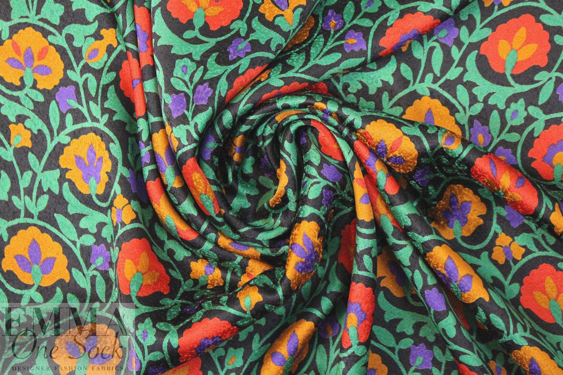 Italian decorative emerald floral printed silk jacquard