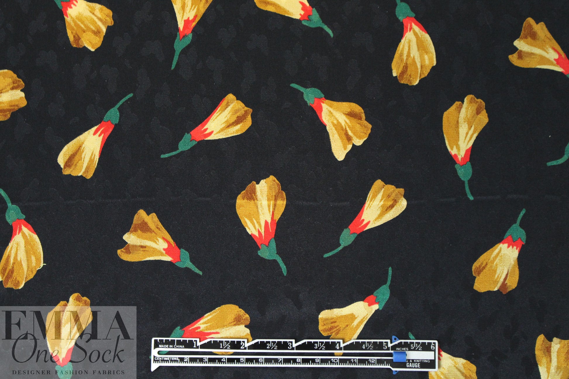 NY designer vintage silk jacquard - golden petals