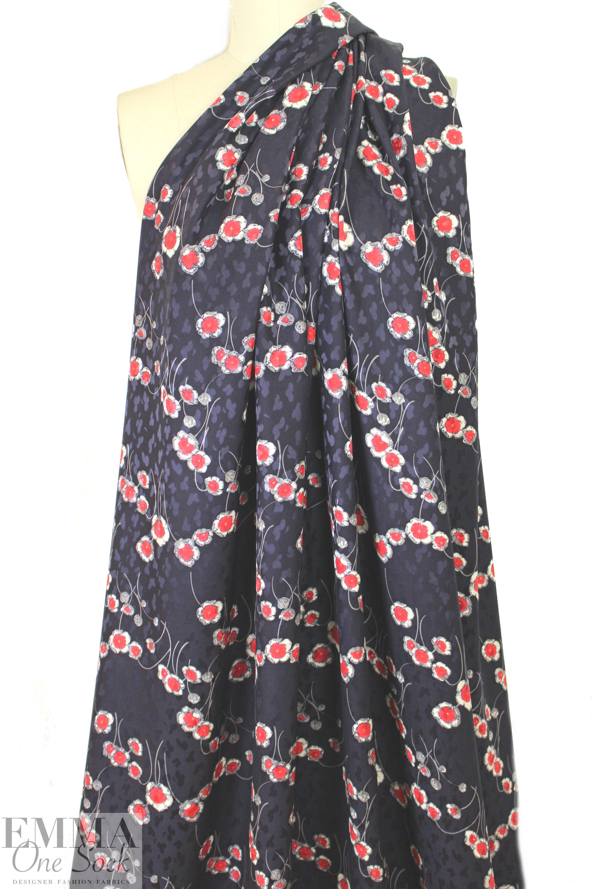 NY designer cut flowers printed silk jacquard