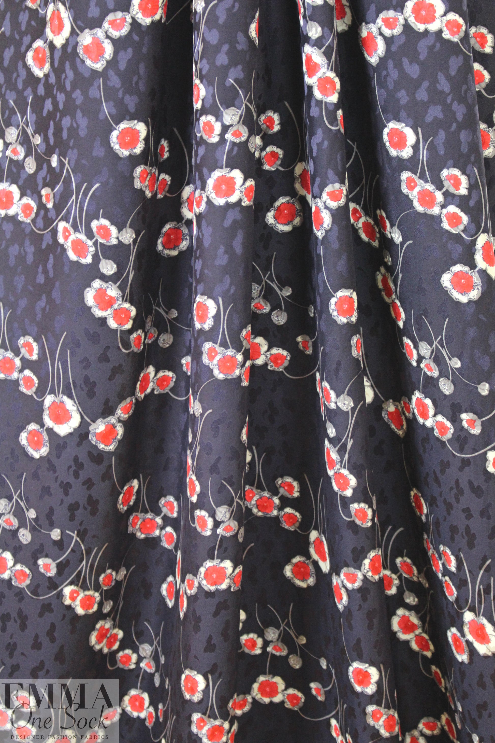 NY designer cut flowers printed silk jacquard