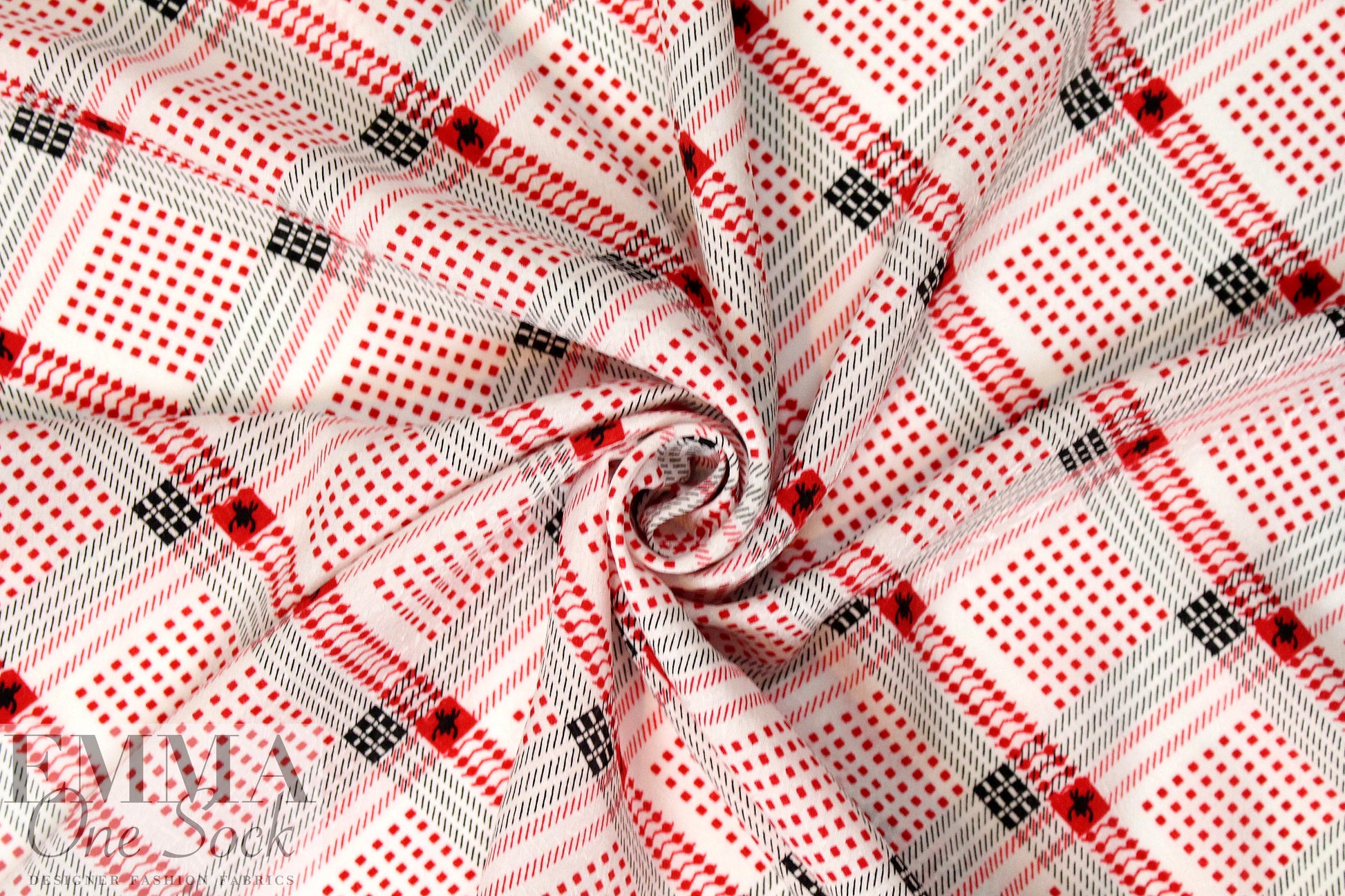 NY designer argyle/spider printed silk jacquard .75 yds