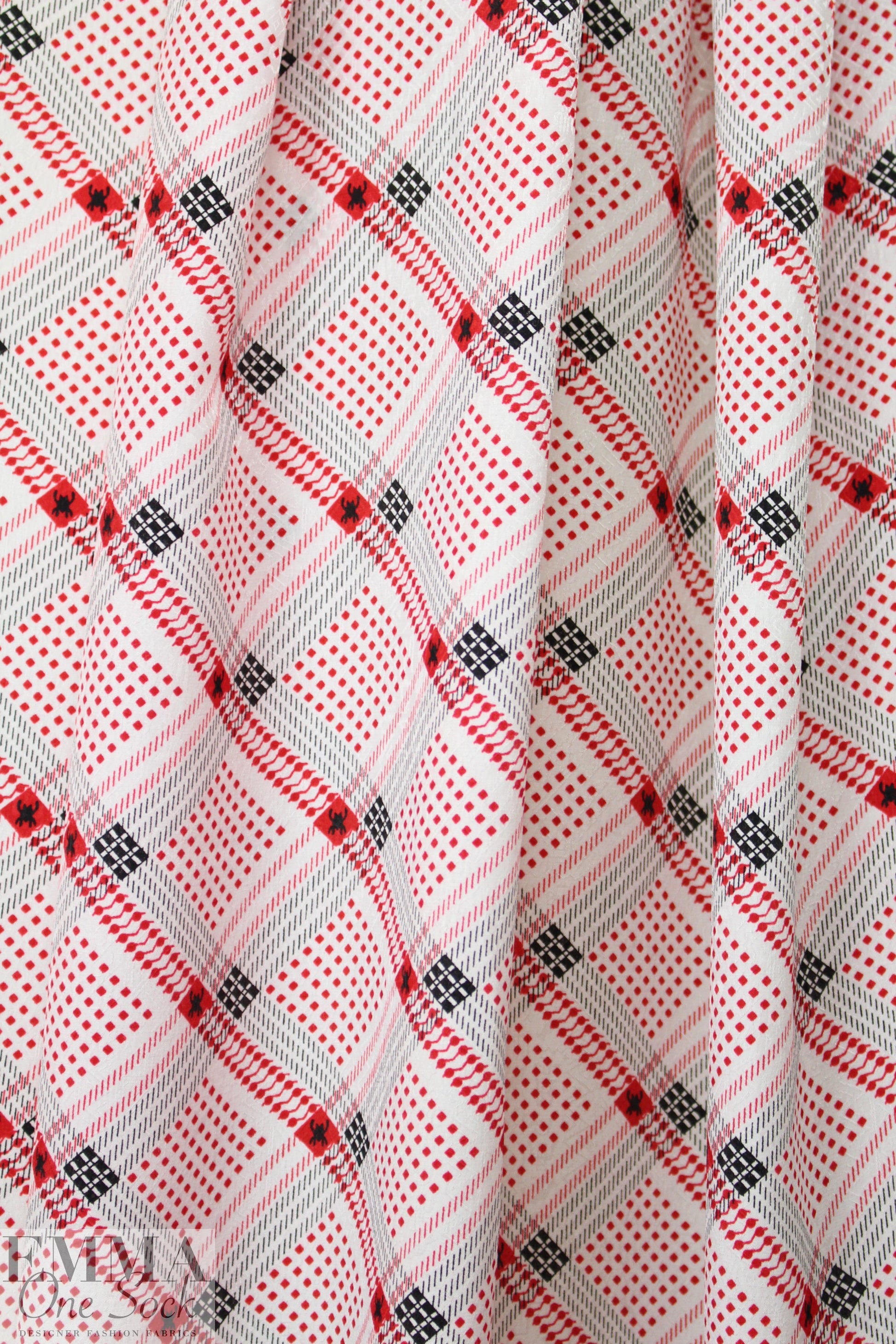 NY designer argyle/spider printed silk jacquard .75 yds