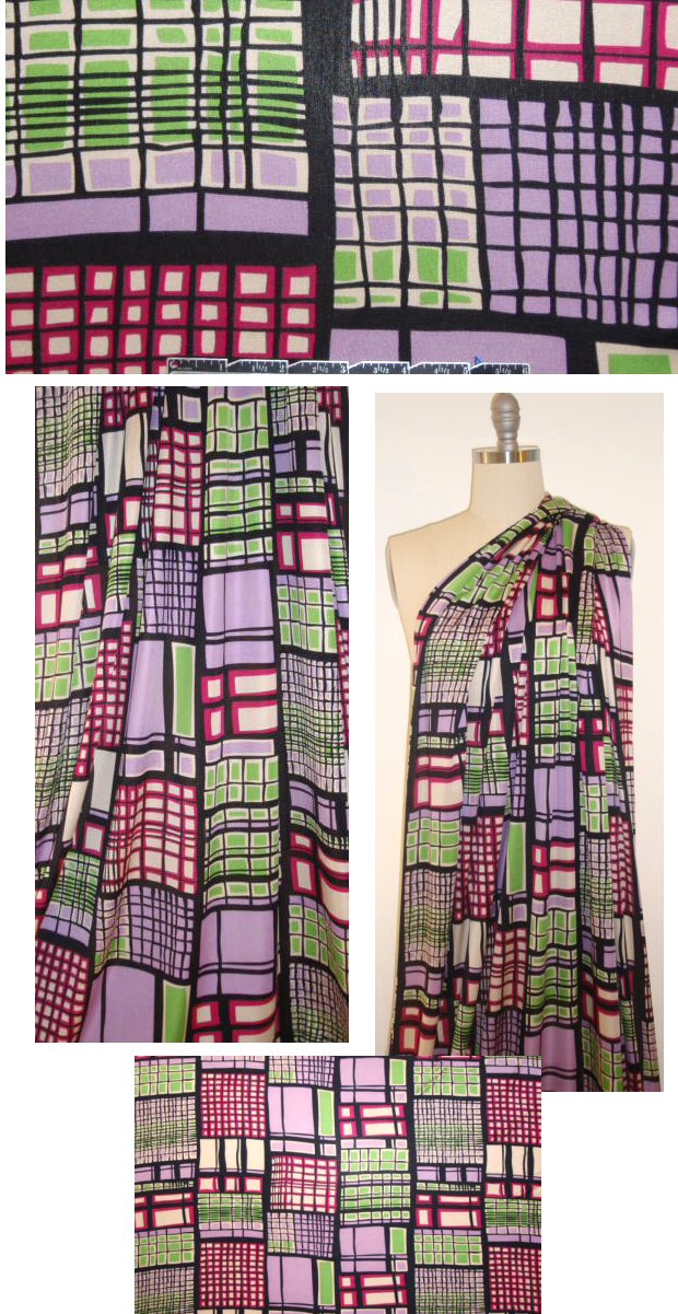 NY designer grid-patch silk jersey - fuschia/lime